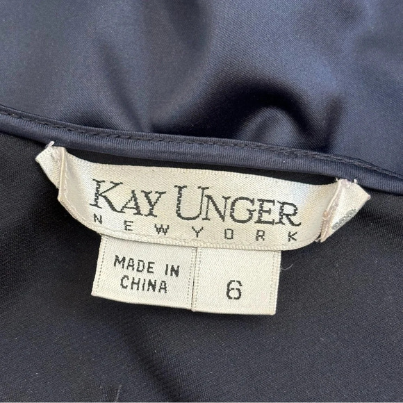 Kay Unger Sequin Lace Sheath Dress Long Sleeve Cocktail  Evening Navy Blue 6 - Picture 9 of 14